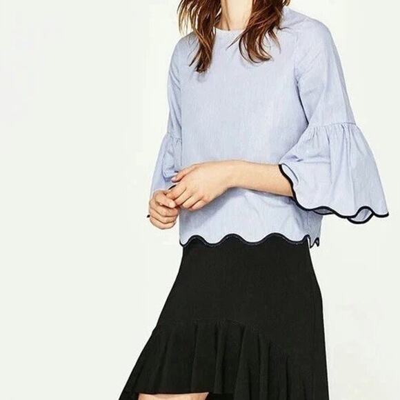 Zara Tops - Zara Basic Collection Women's Blue Striped Bell Sleeve Top XL Blue A003794